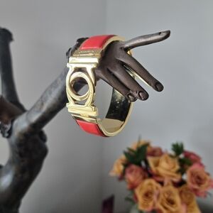 Ferragamo Gold and Red Leather Bracelet